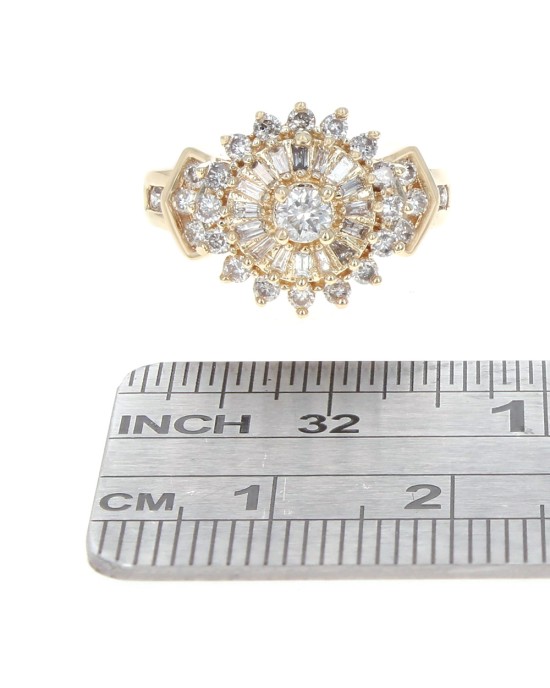Round and Baguette Diamond Cluster Ring